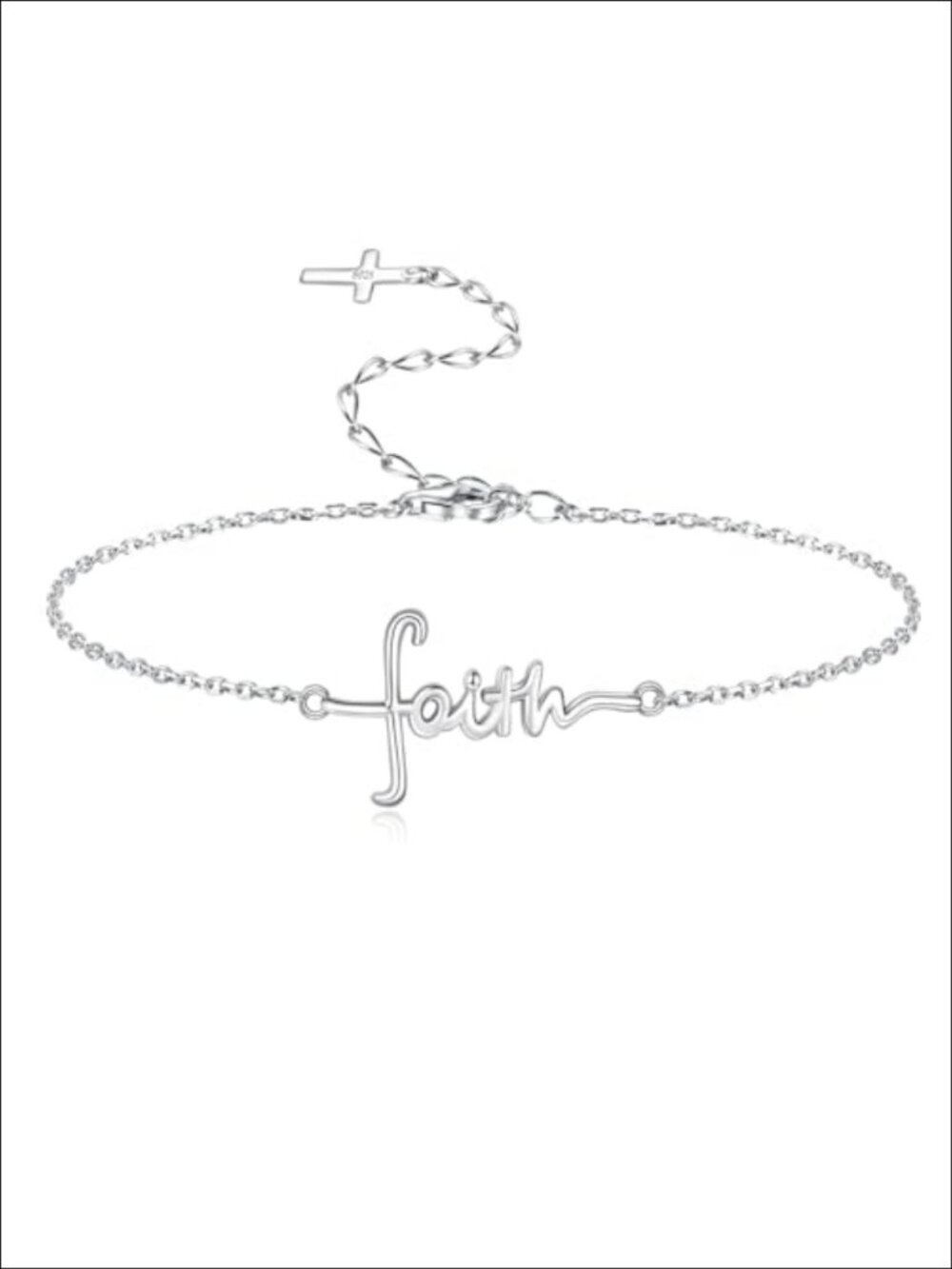 Sterling Silver Cross Bracelet for Women Adjustable Faith Jewelry Gift
